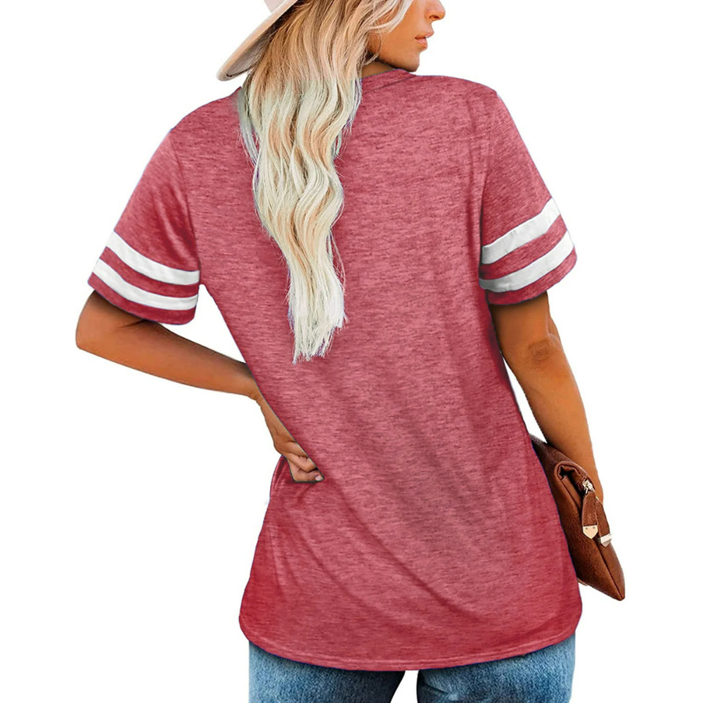 Striped Sleeve V-Neck Casual Loose Sweatshirt - Baseswear