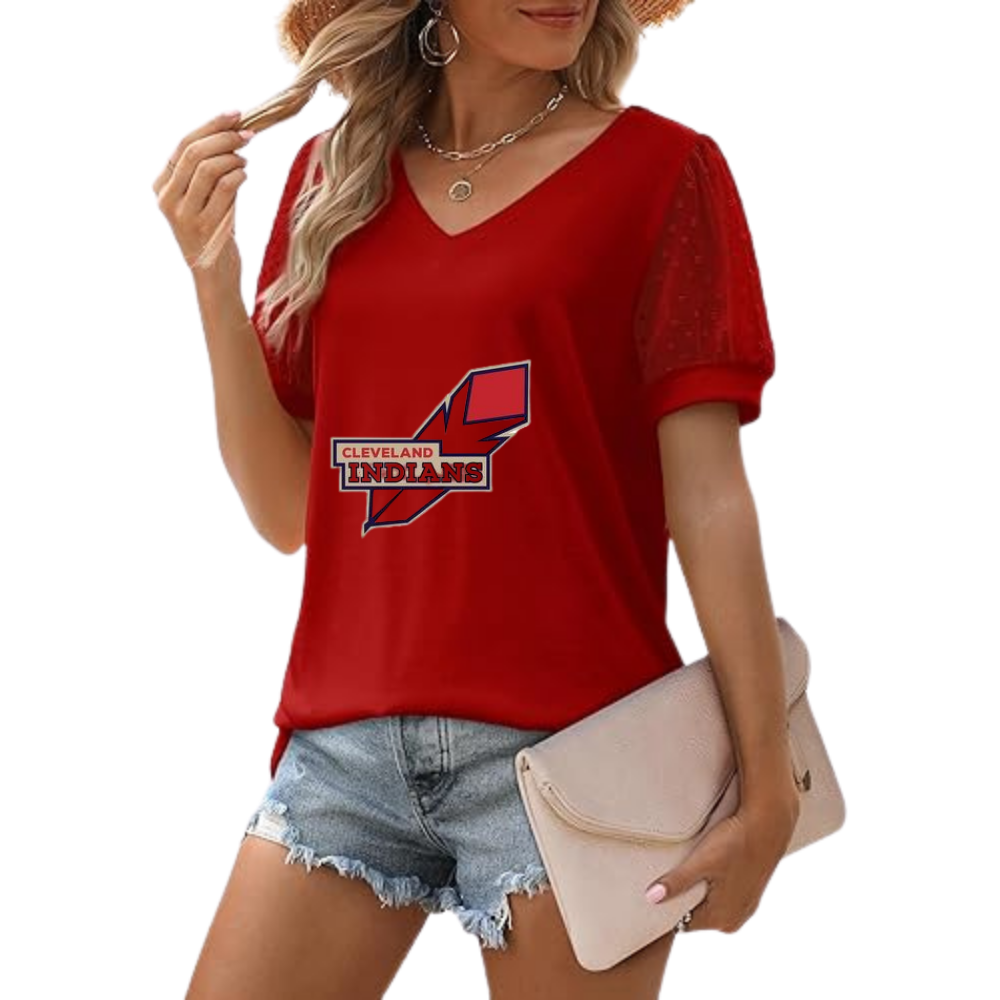 Summer V-neck bubble sleeve loose casual T-shirt - Baseswear