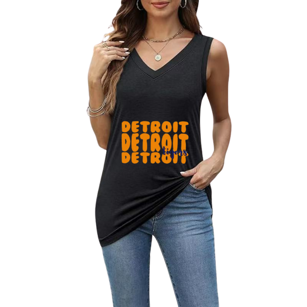 Simple V-Neck Sleeveless Tank Top-Detroit Tigers - Baseswear
