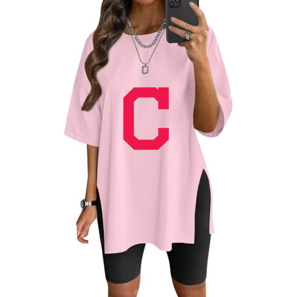 Stylish Printed Side-Slit Crew Neck T-Shirt-Cleveland Guardians - Baseswear