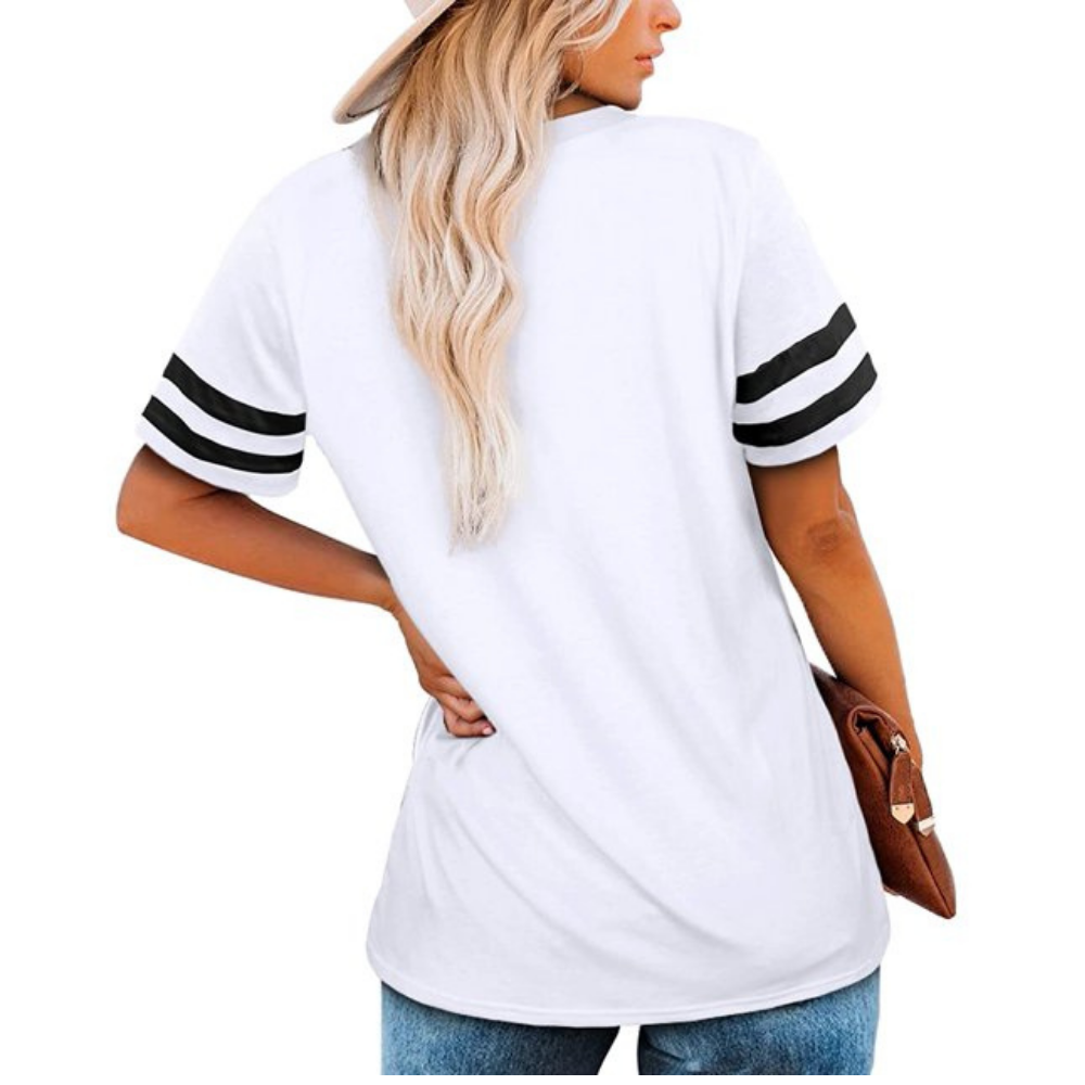 Striped Sleeve V-Neck Casual Loose Sweatshirt - Baseswear