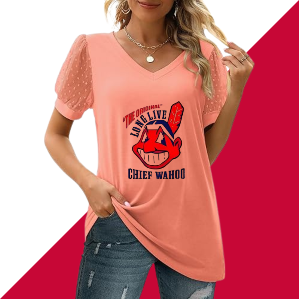 Summer V-neck bubble sleeve loose casual T-shirt - Baseswear