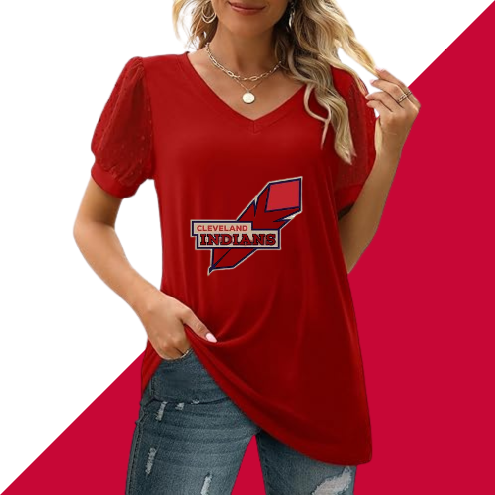 Summer V-neck bubble sleeve loose casual T-shirt - Baseswear