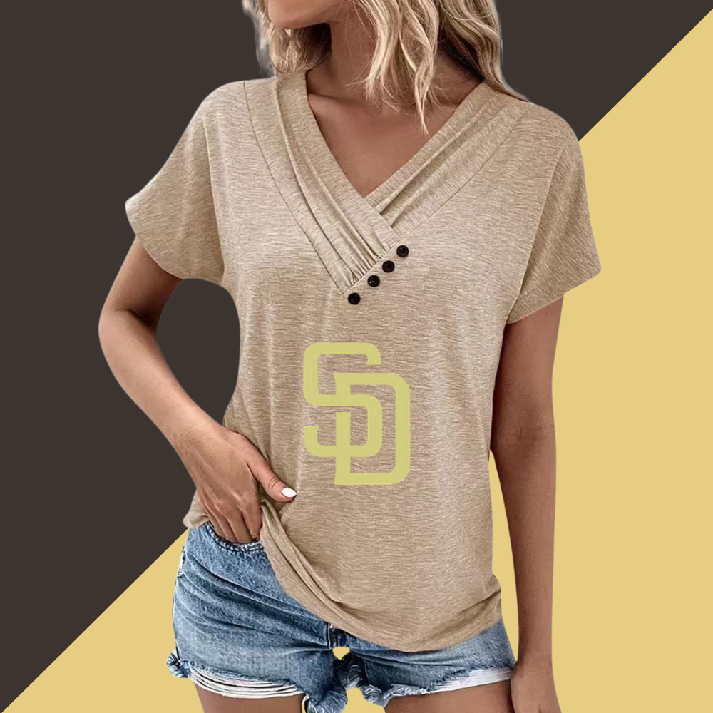 Simple V-Neck Short Sleeve T-Shirt-San Diego Padres - Baseswear