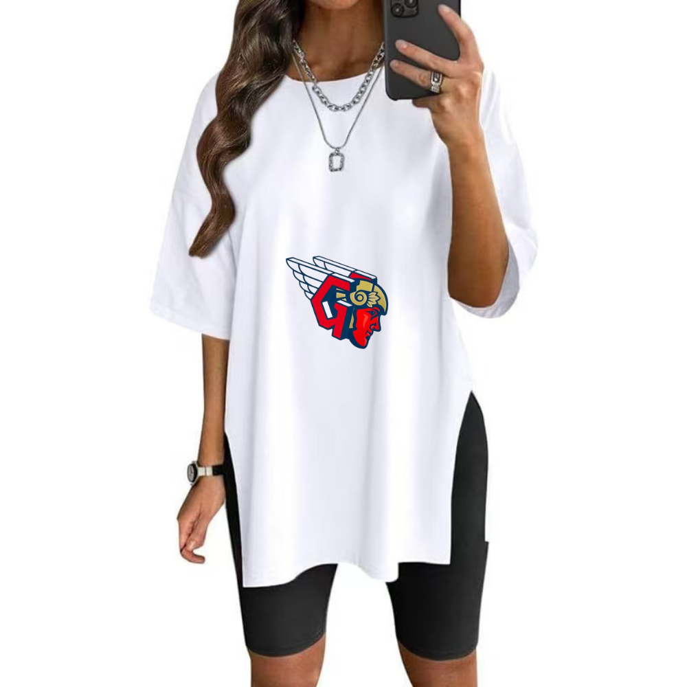 Stylish Printed Side-Slit Crew Neck T-Shirt-Cleveland Guardians - Baseswear