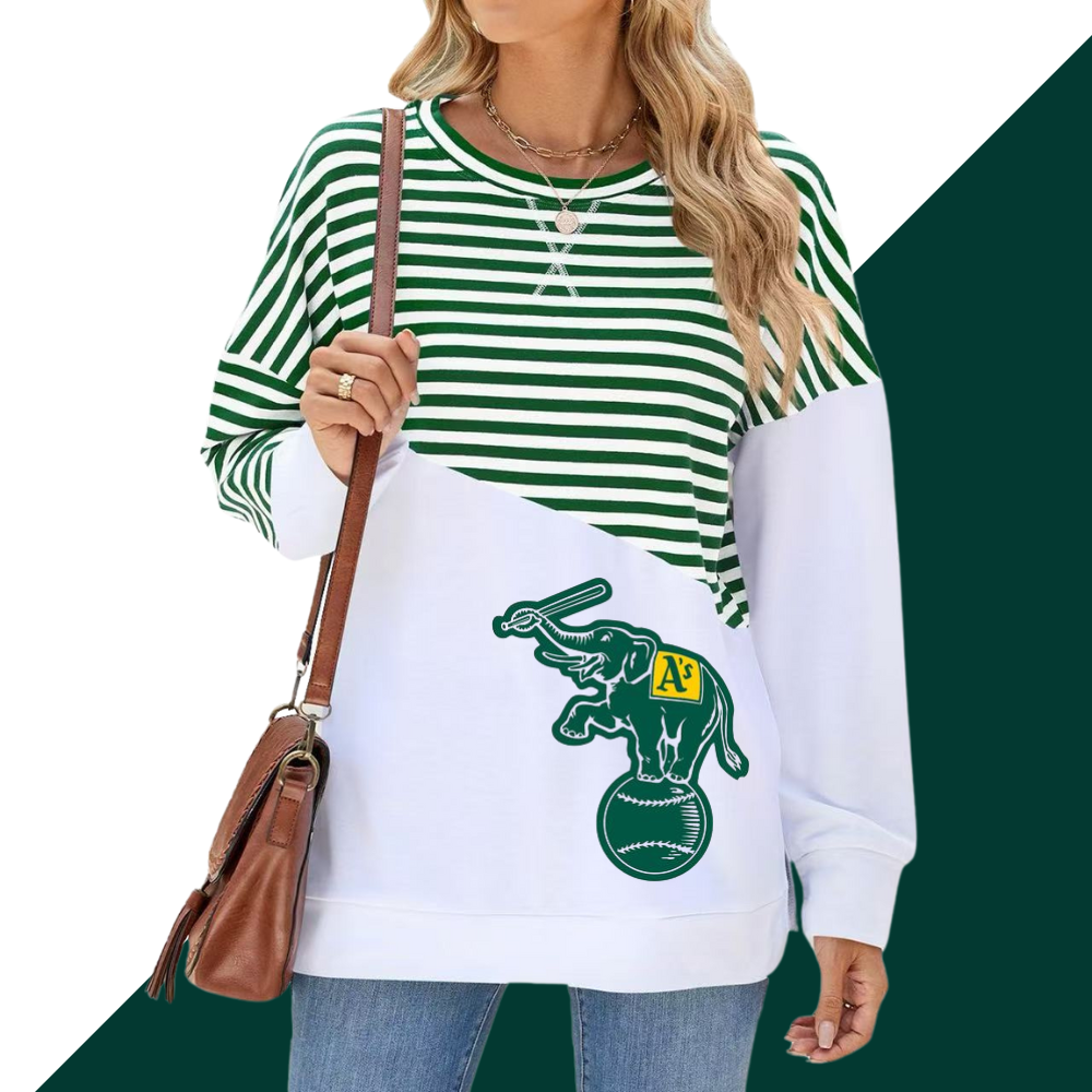 Slit Contrast Striped Long Sleeve Sweatshirt-Oakland Athletics - Baseswear