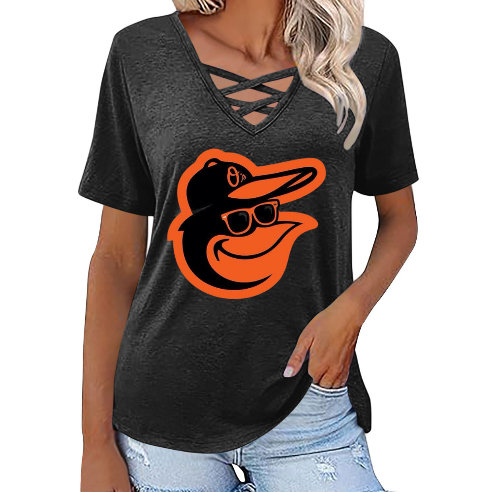 Fashionable V-neck loose short-sleeved shirt-Baltimore Orioles - Baseswear