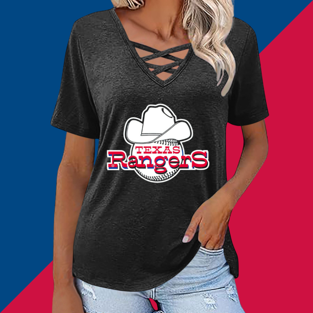 Fashionable V-neck loose short-sleeved shirt-Texas Rangers - Baseswear