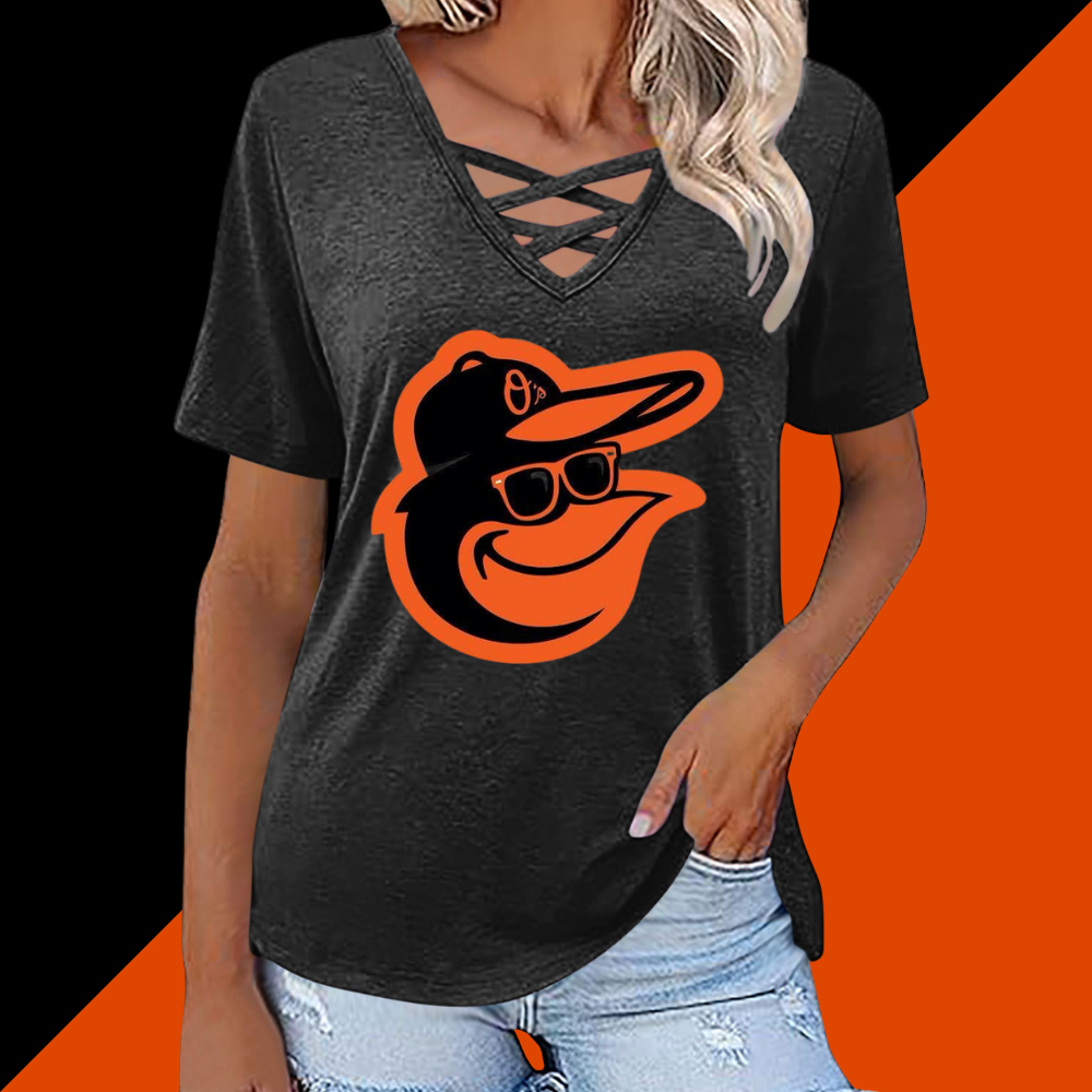 Fashionable V-neck loose short-sleeved shirt-Baltimore Orioles - Baseswear