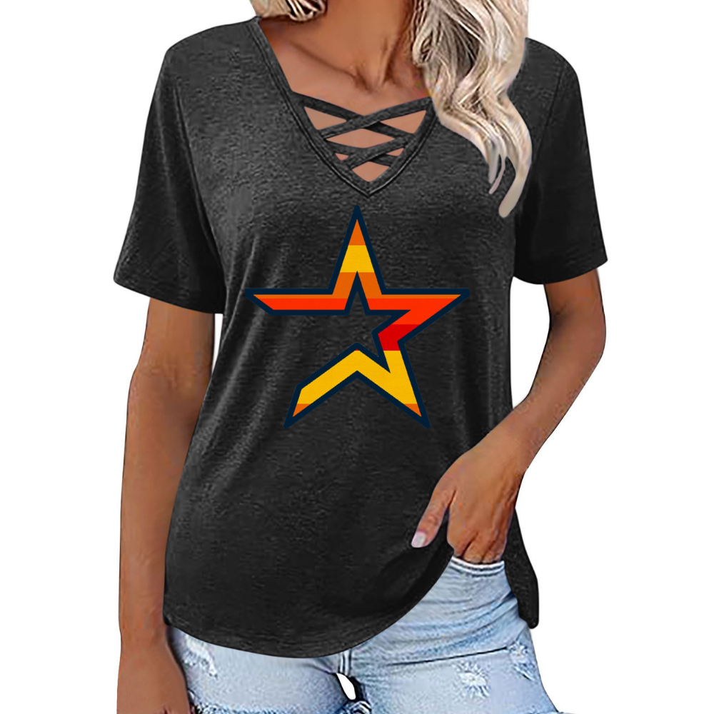 Fashionable V-neck loose short-sleeved shirt-Houston Astros - Baseswear