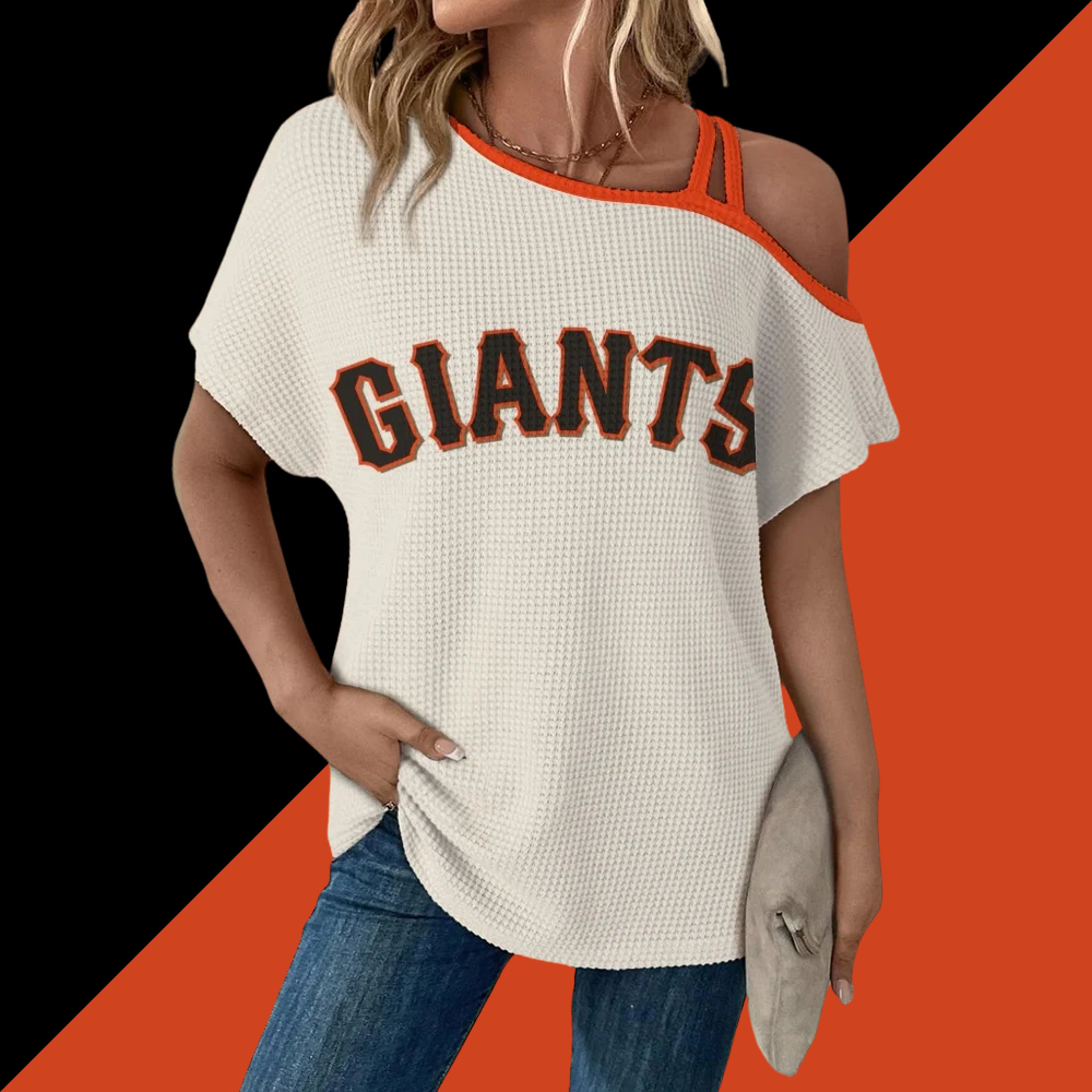 Asymmetrical Neck Short Sleeve T-Shirt-San Francisco Giants - Baseswear