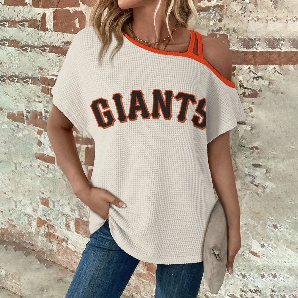 Asymmetrical Neck Short Sleeve T-Shirt-San Francisco Giants - Baseswear