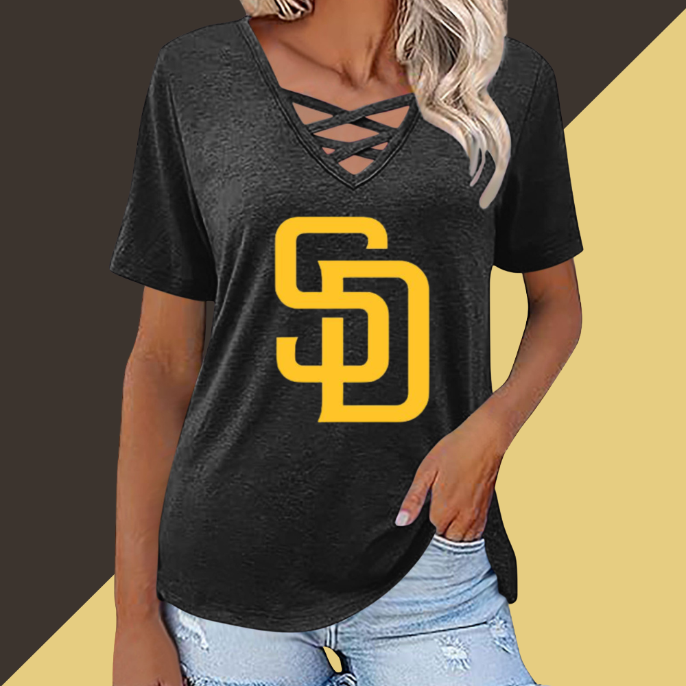Fashionable V-neck loose short-sleeved shirt-San Diego Padres - Baseswear