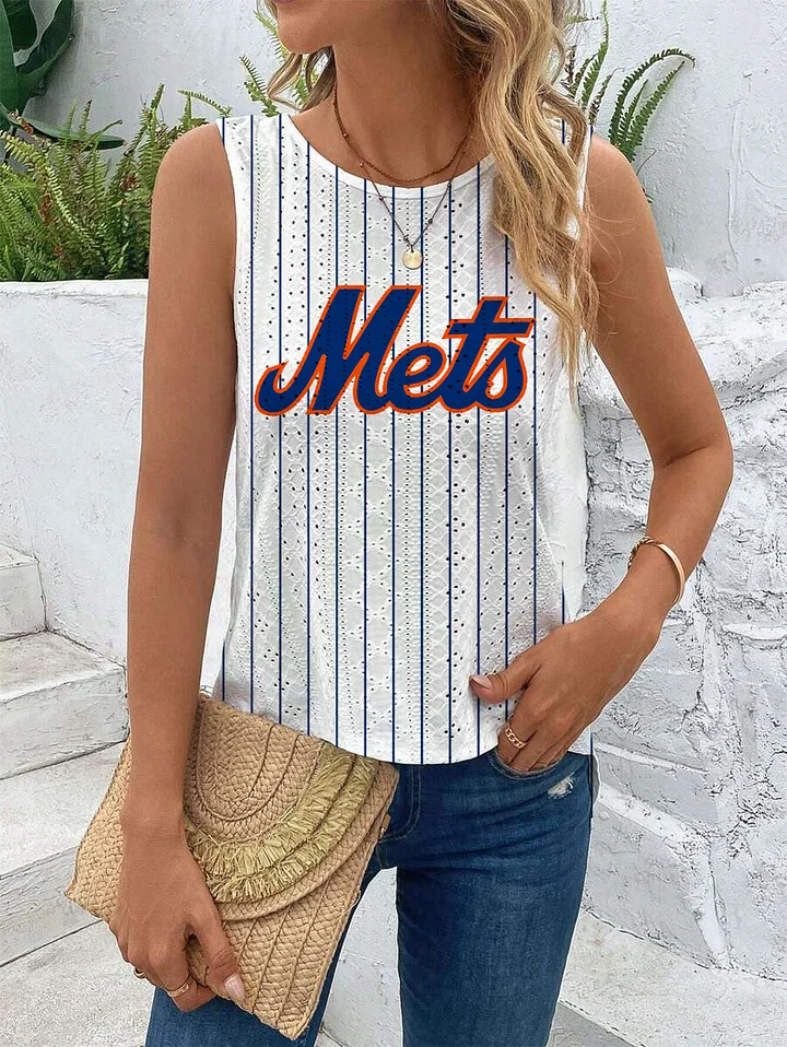 Cut Out Wrap Cross Wrap Back Asymmetrical Hem Tank Top-New York Mets - Baseswear