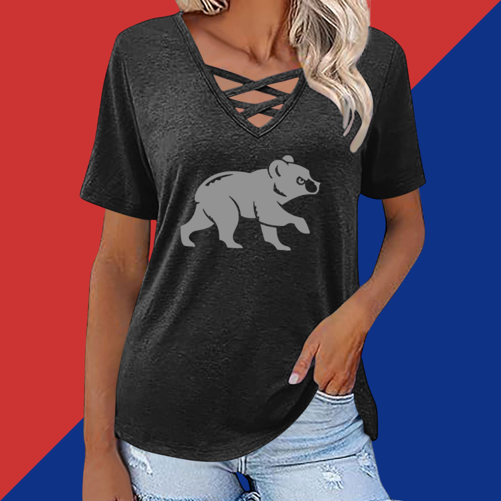 Fashionable V-neck loose short-sleeved shirt-Chicago Cubs - Baseswear