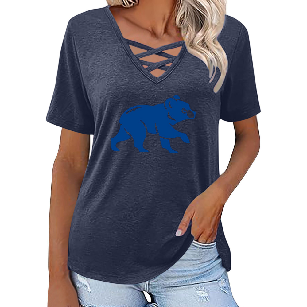 Fashionable V-neck loose short-sleeved shirt-Chicago Cubs - Baseswear