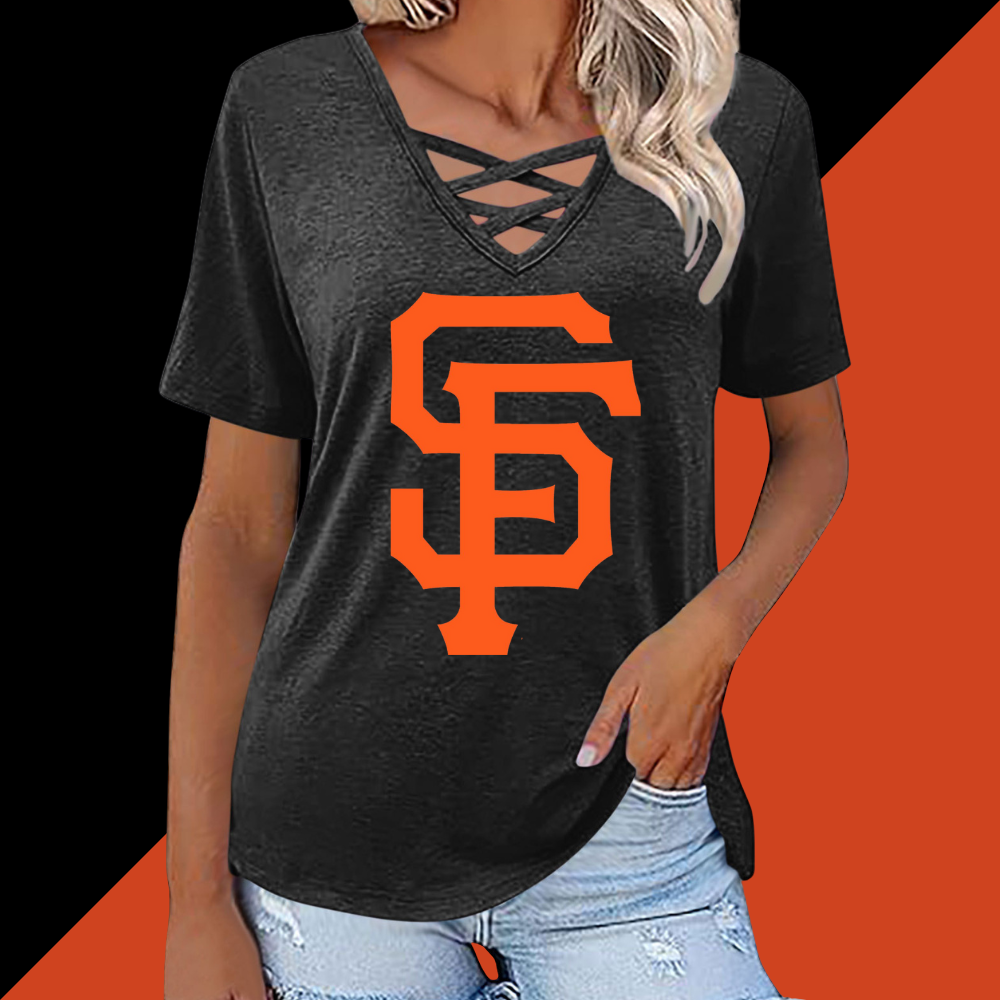Fashionable V-neck loose short-sleeved shirt-San Francisco Giants - Baseswear