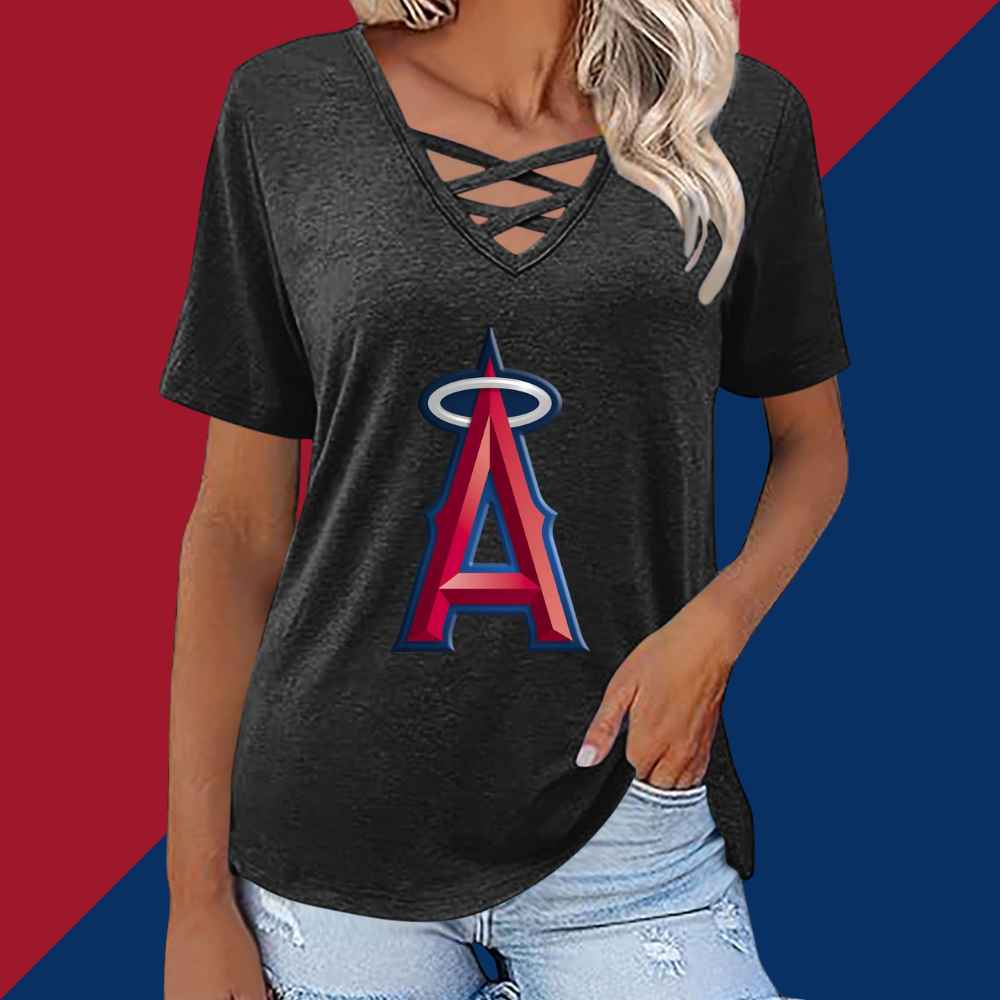 Fashionable V-neck loose short-sleeved shirt-Los Angeles Angels - Baseswear