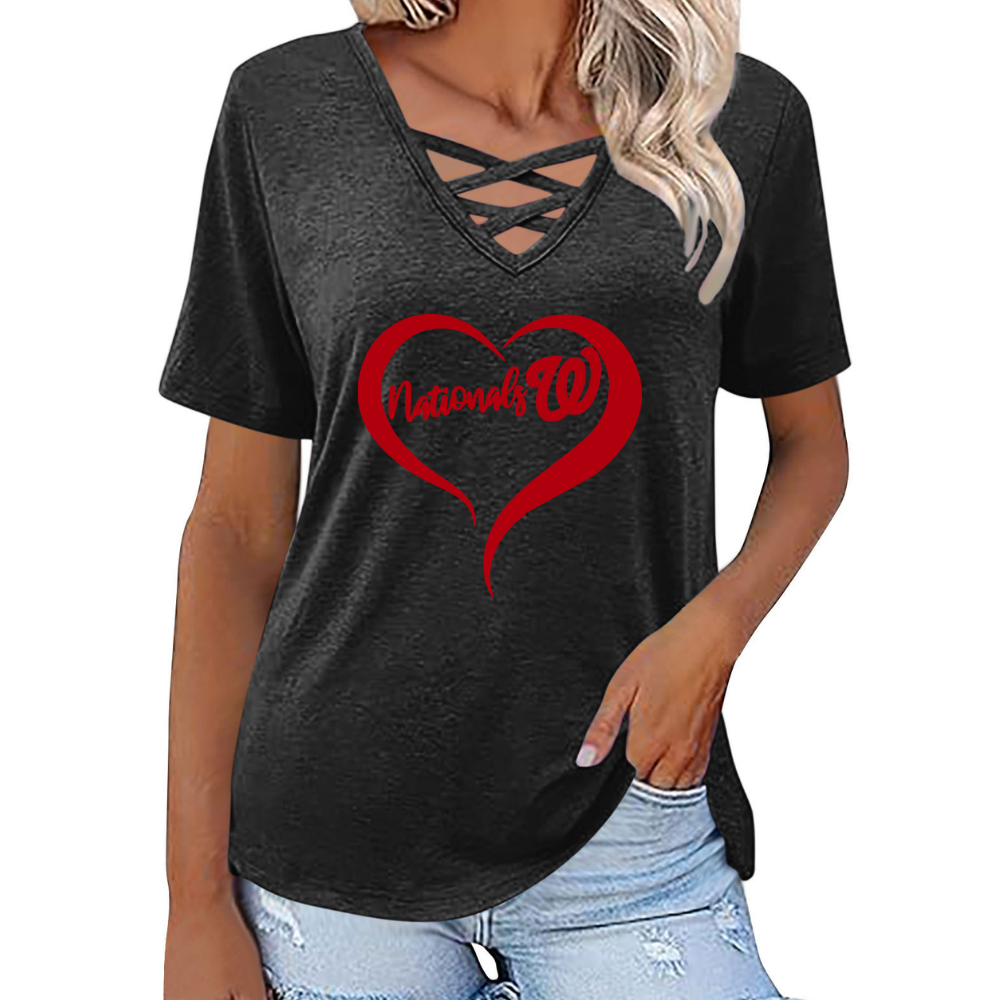 Fashionable V-neck loose short-sleeved shirt-Washington Nationals - Baseswear