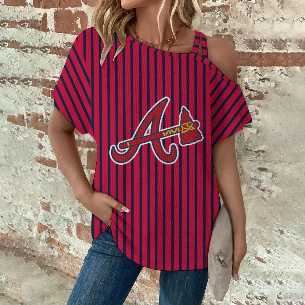 Asymmetrical Neck Short Sleeve T-Shirt-Atlanta Braves - Baseswear