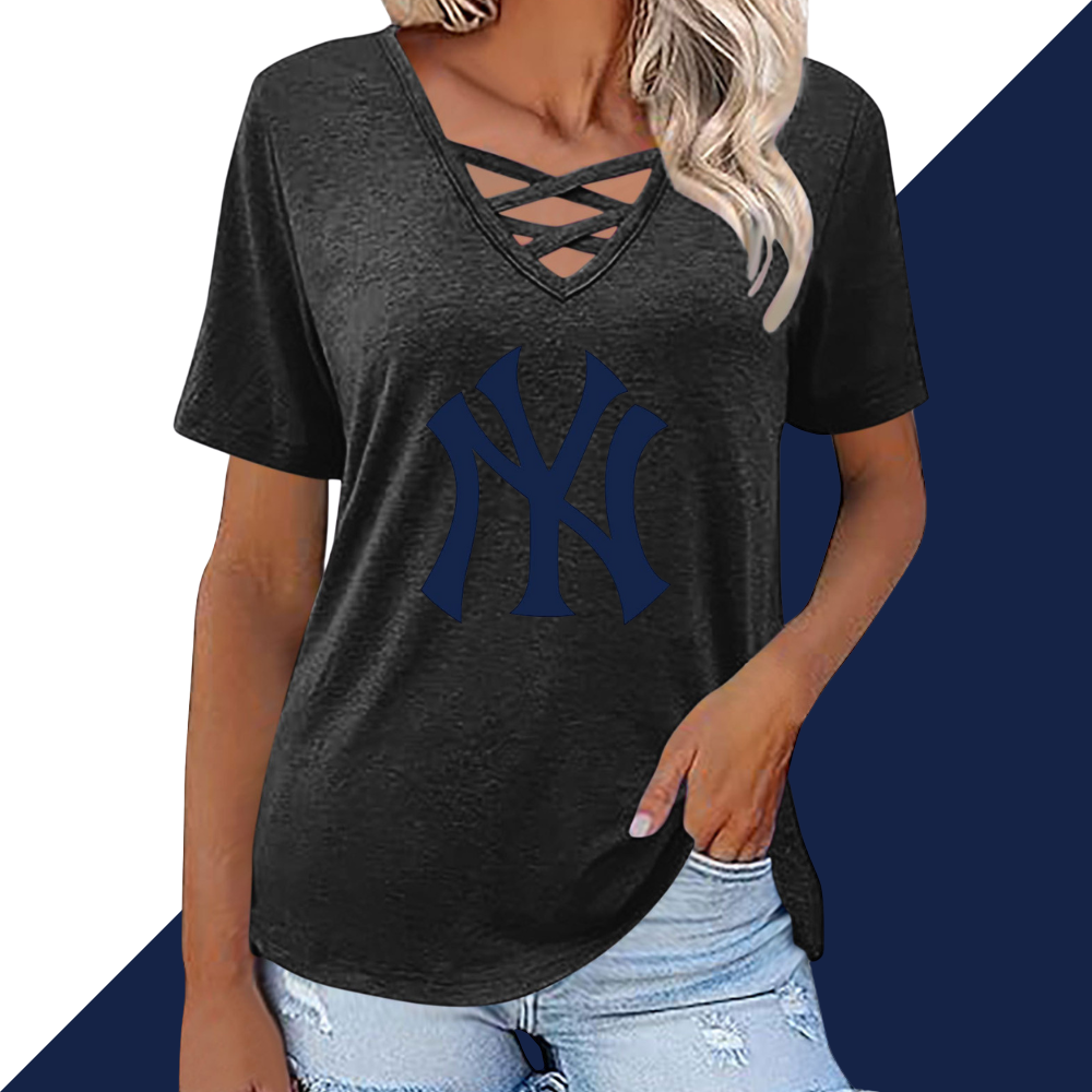 Fashionable V-neck loose short-sleeved shirt-New York Yankees - Baseswear
