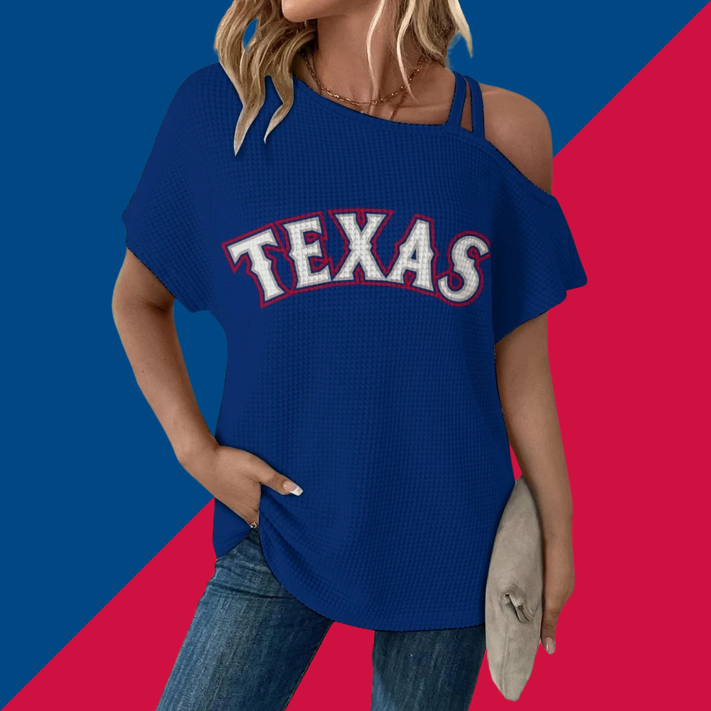 Asymmetrical Neck Short Sleeve T-Shirt-Texas Rangers - Baseswear