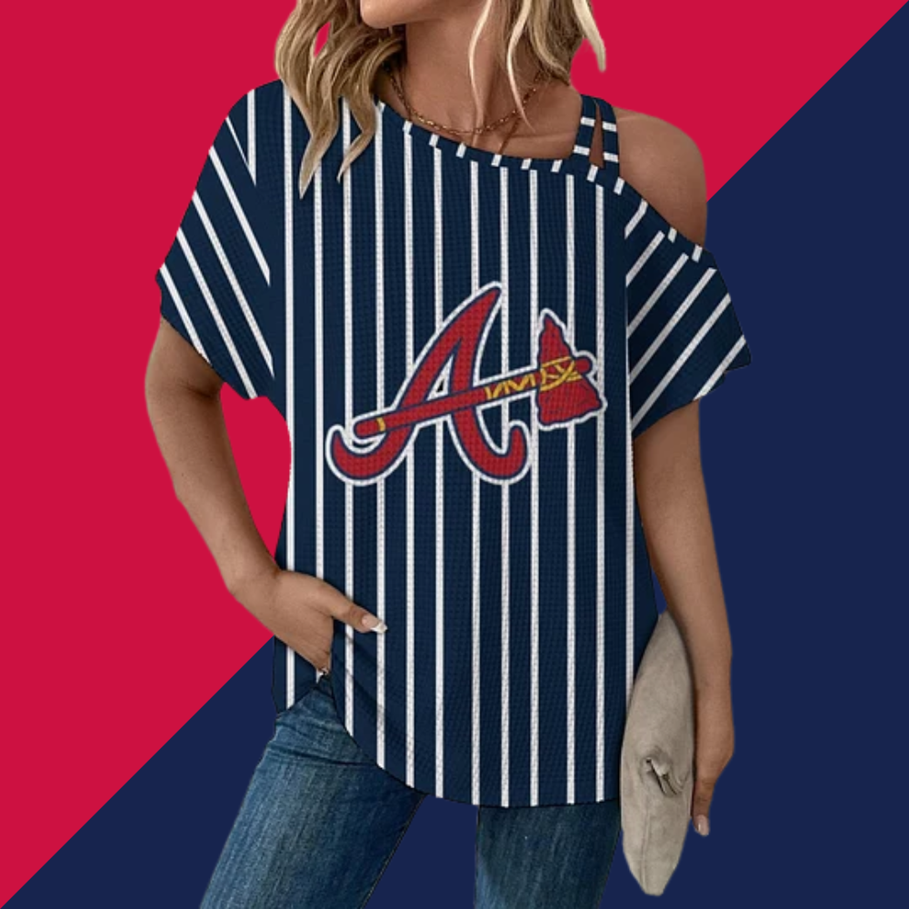 Asymmetrical Neck Short Sleeve T-Shirt-Atlanta Braves - Baseswear