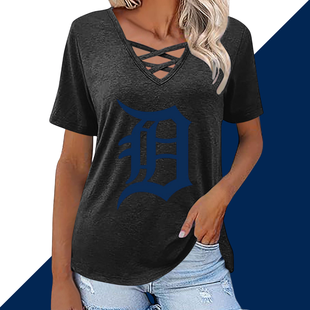 Fashionable V-neck loose short-sleeved shirt-Detroit Tigers - Baseswear