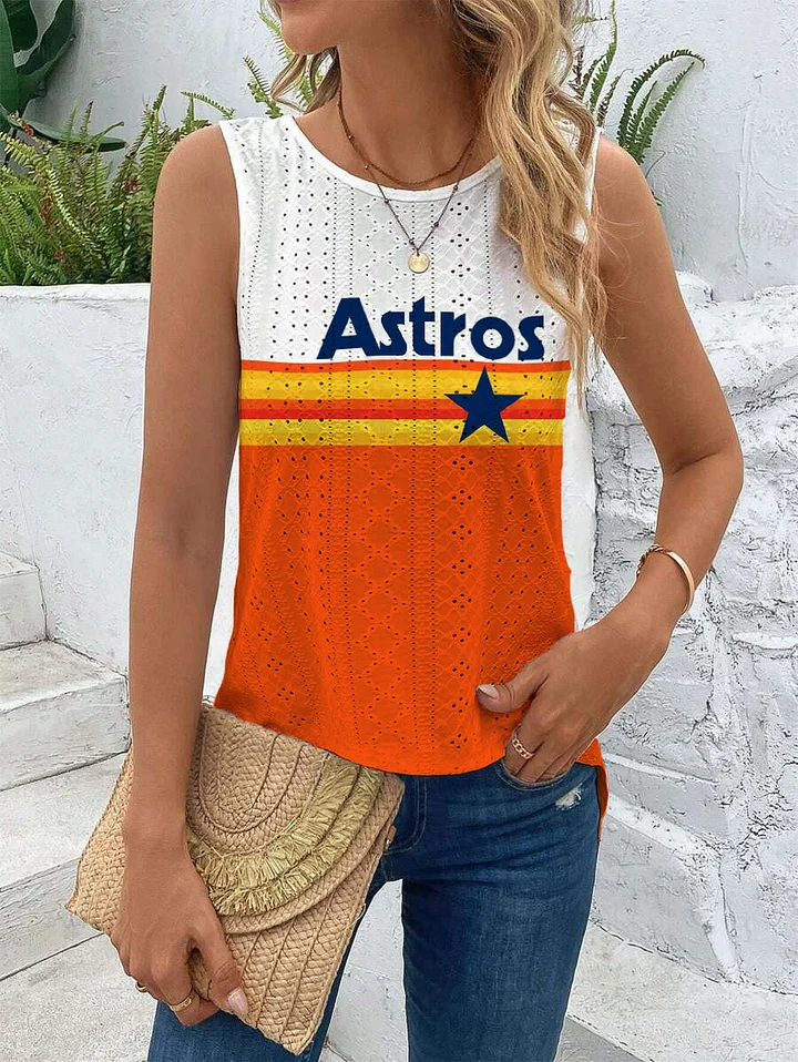 Cut Out Wrap Cross Wrap Back Asymmetrical Hem Tank Top-Houston Astros - Baseswear