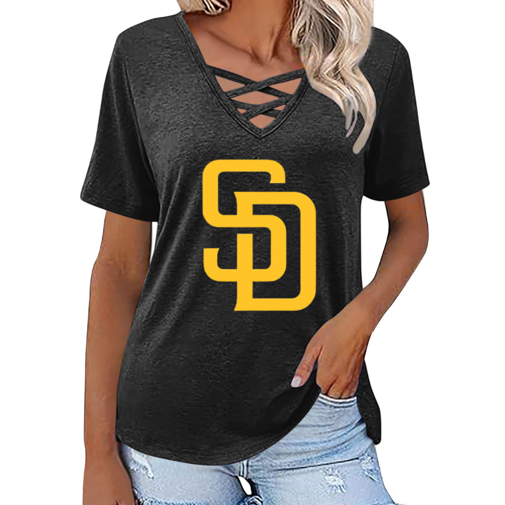Fashionable V-neck loose short-sleeved shirt-San Diego Padres - Baseswear