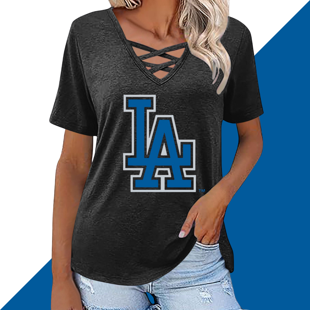 Fashionable V-neck loose short-sleeved shirt-Los Angeles Dodgers - Baseswear
