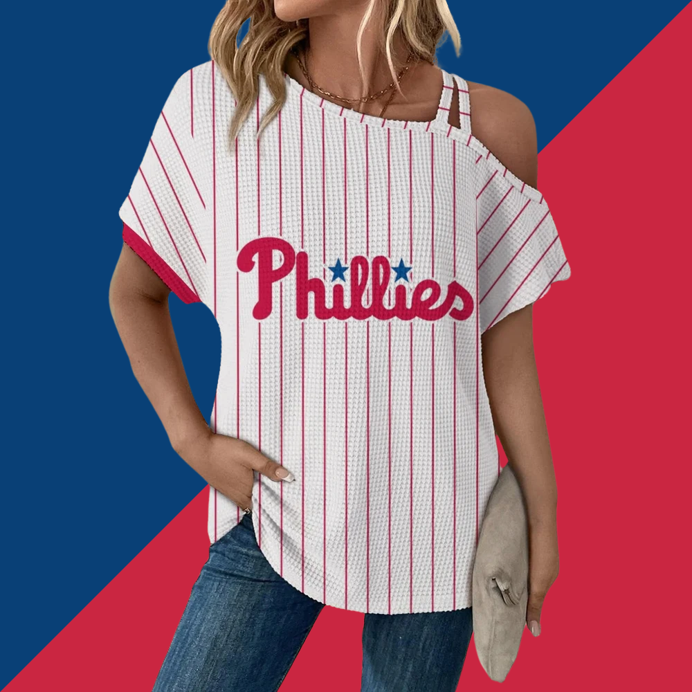 Asymmetrical Neck Short Sleeve T-Shirt-Philadelphia Phillies - Baseswear