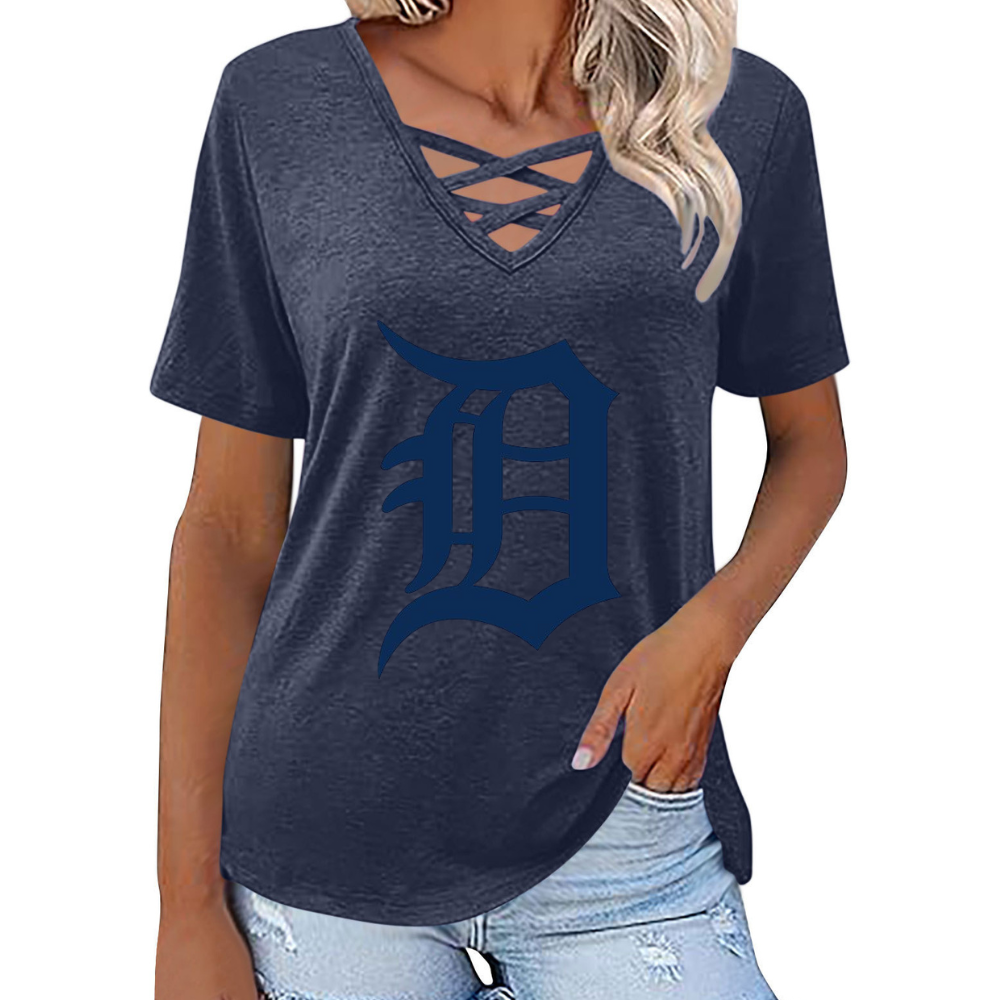 Fashionable V-neck loose short-sleeved shirt-Detroit Tigers - Baseswear