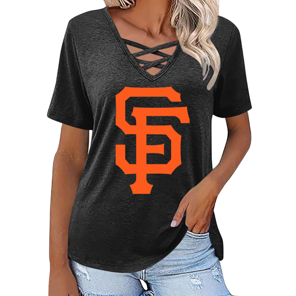 Fashionable V-neck loose short-sleeved shirt-San Francisco Giants - Baseswear