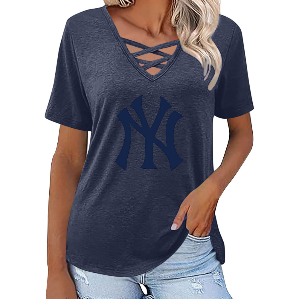 Fashionable V-neck loose short-sleeved shirt-New York Yankees - Baseswear