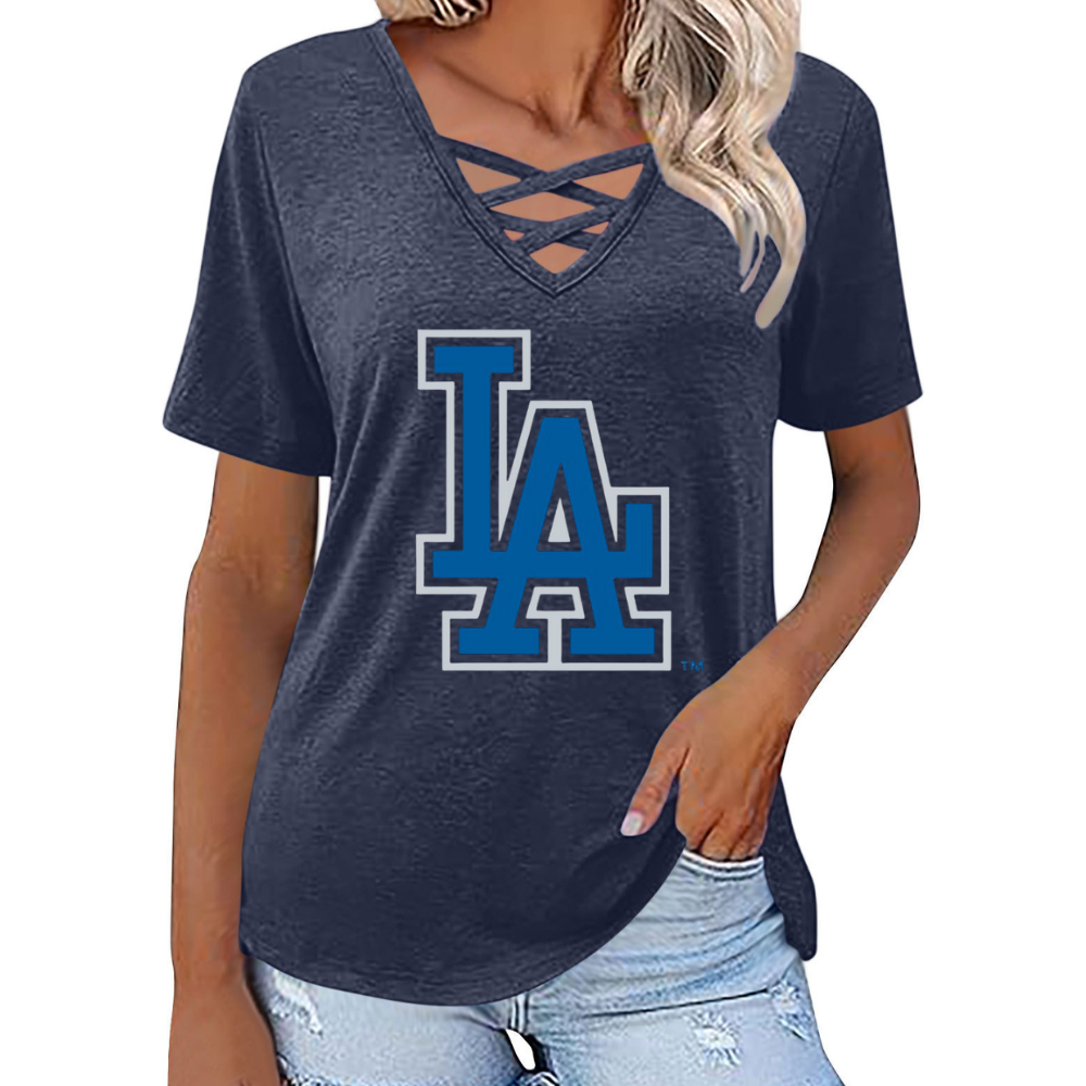 Fashionable V-neck loose short-sleeved shirt-Los Angeles Dodgers - Baseswear