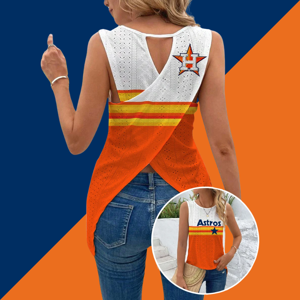 Cut Out Wrap Cross Wrap Back Asymmetrical Hem Tank Top-Houston Astros - Baseswear