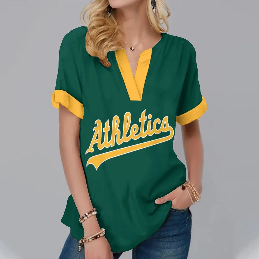 New Fashion Short Sleeve V-Neck Shirt-Oakland Athletics - Baseswear