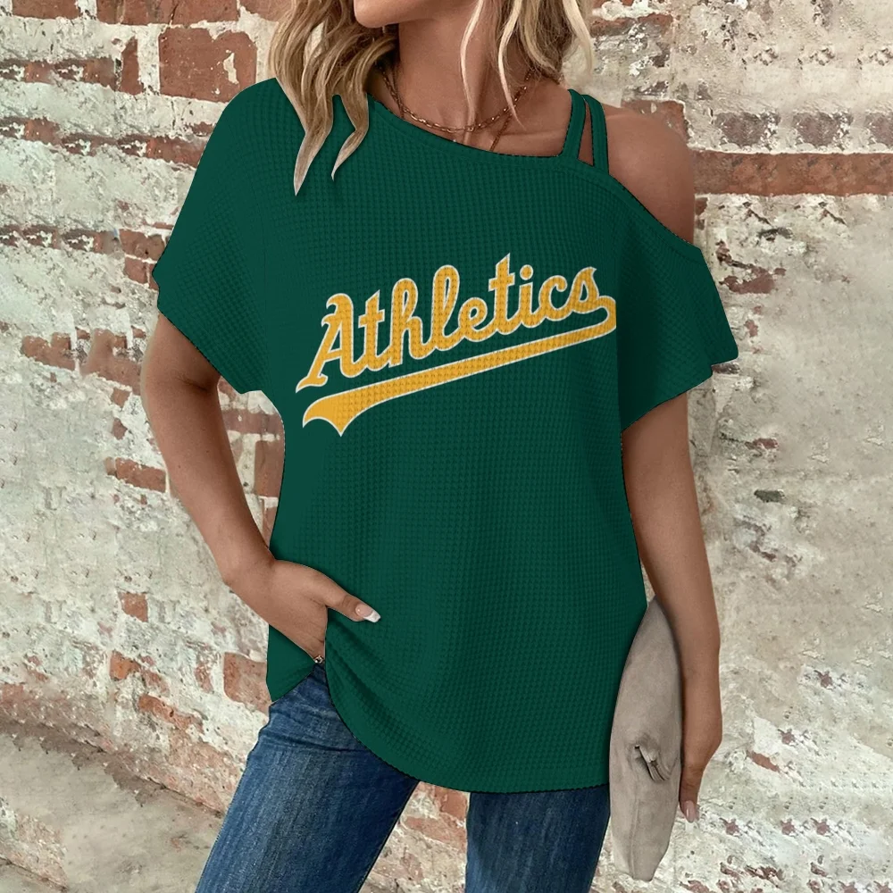 Asymmetrical Neck Short Sleeve T-Shirt-Oakland Athletics - Baseswear