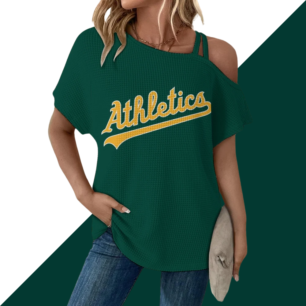 Asymmetrical Neck Short Sleeve T-Shirt-Oakland Athletics - Baseswear