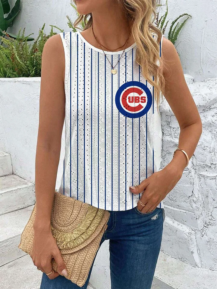 Cut Out Wrap Cross Wrap Back Asymmetrical Hem Tank Top-Chicago Cubs - Baseswear
