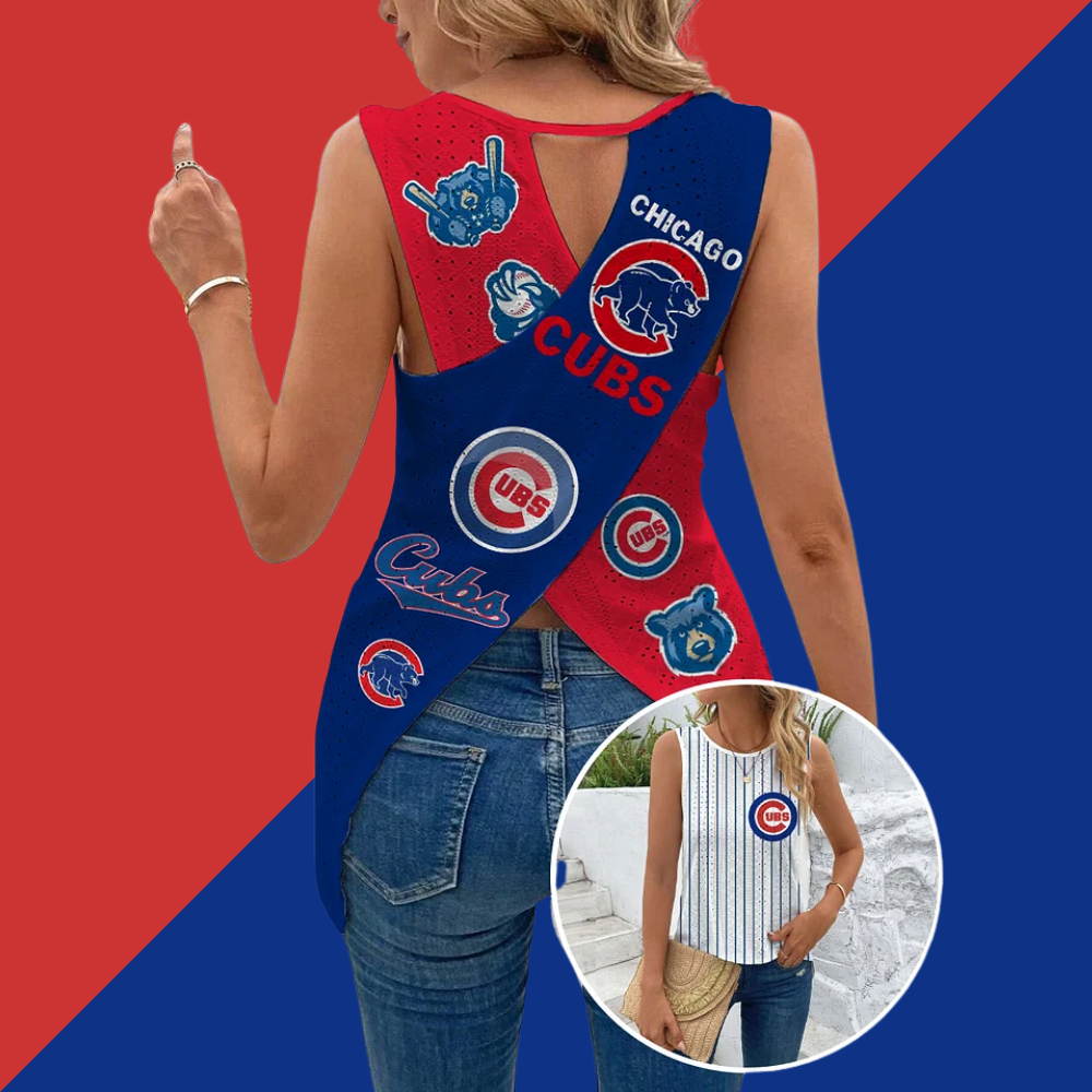 Cut Out Wrap Cross Wrap Back Asymmetrical Hem Tank Top-Chicago Cubs - Baseswear