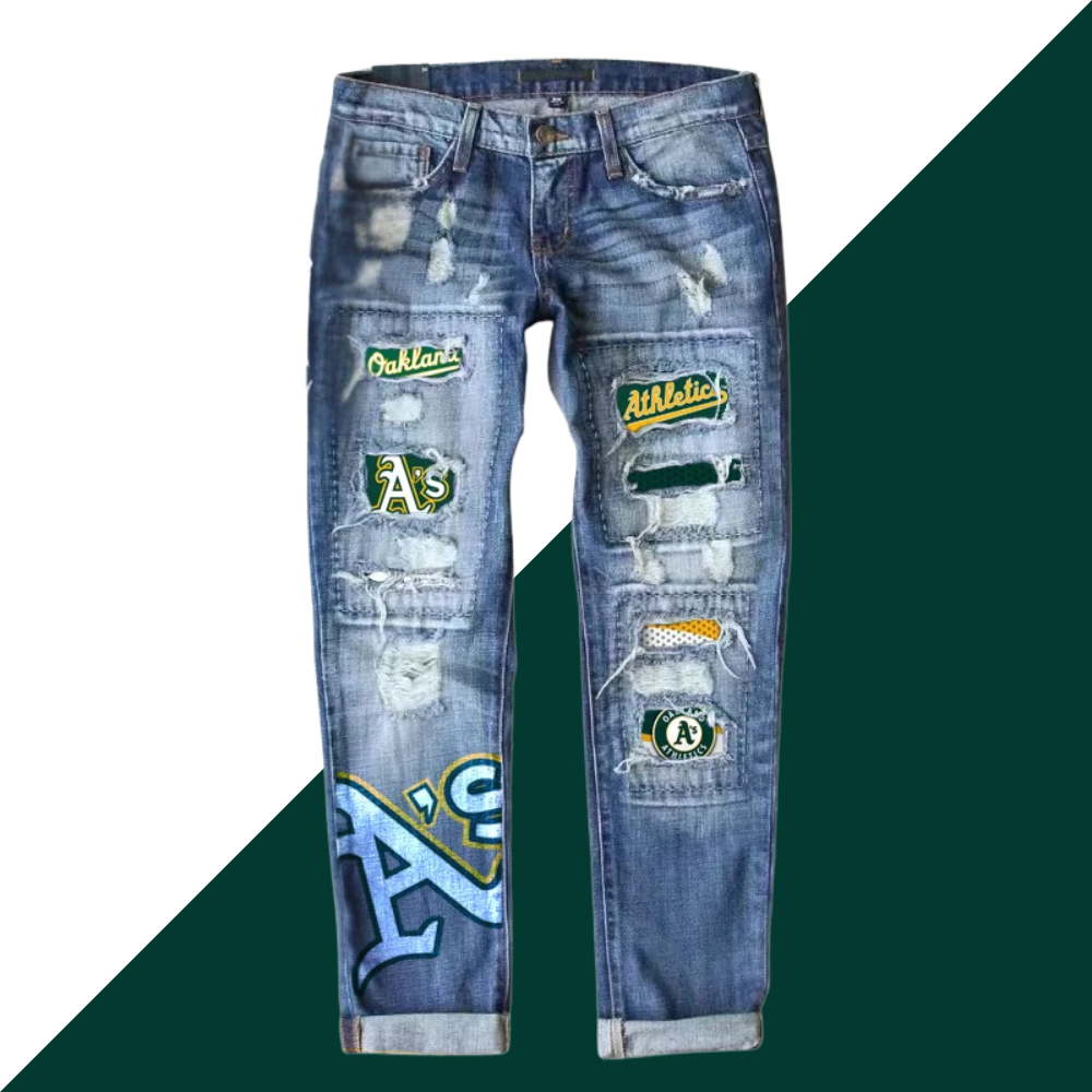 STRETCH RIPPED FRAYED RAW HEM DISTRESSED DENIM JEANS WITH HOLE - Baseswear