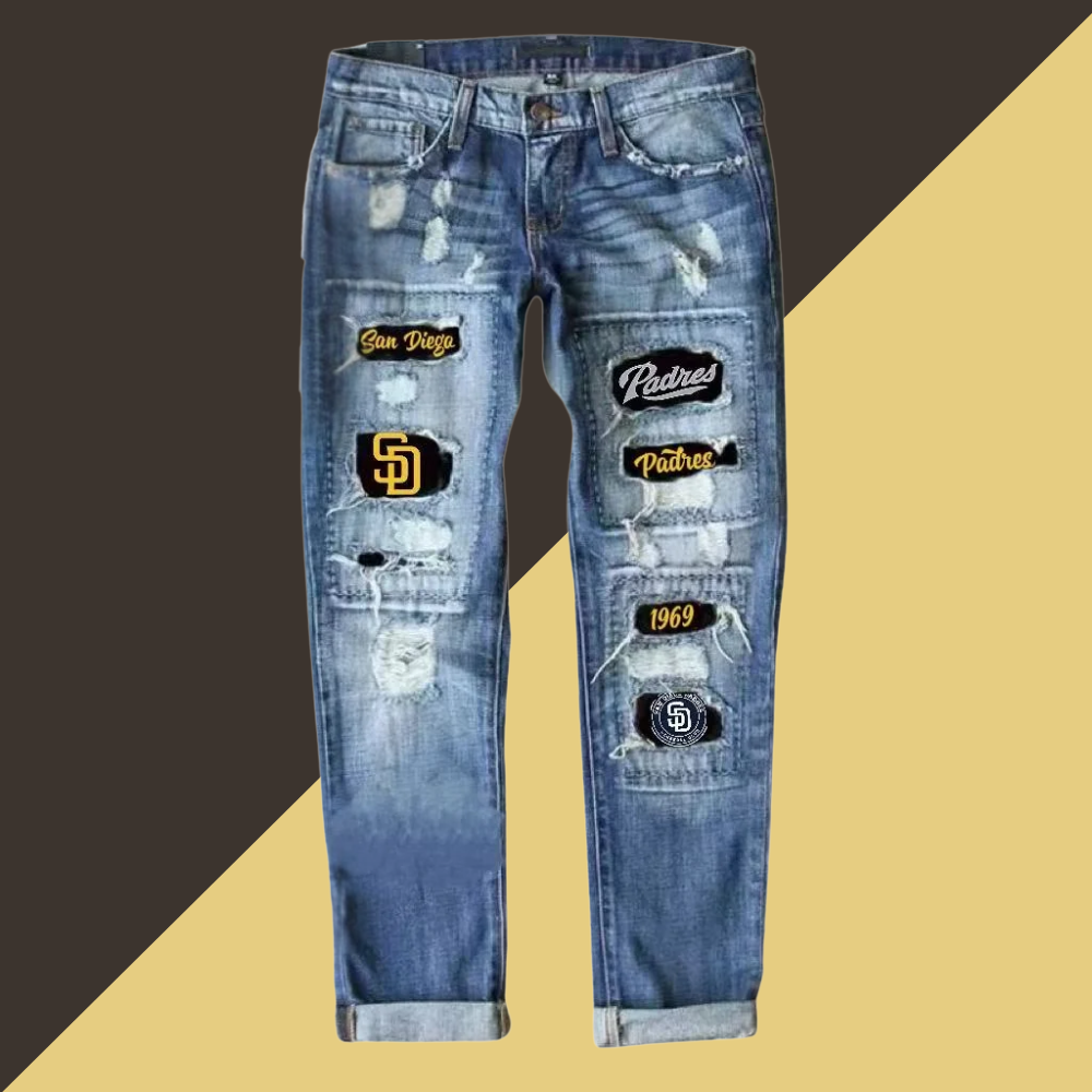 STRETCH RIPPED FRAYED RAW HEM DISTRESSED DENIM JEANS WITH HOLE - Baseswear