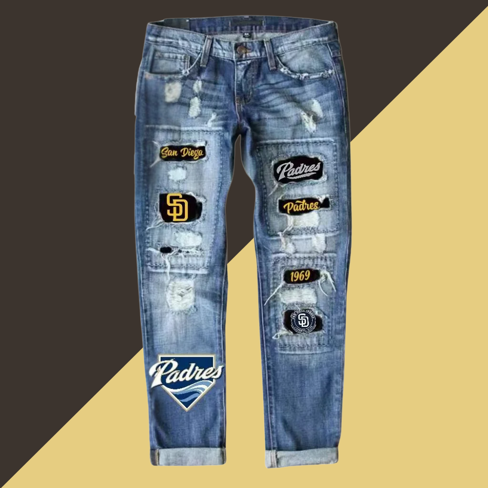 STRETCH RIPPED FRAYED RAW HEM DISTRESSED DENIM JEANS WITH HOLE - Baseswear