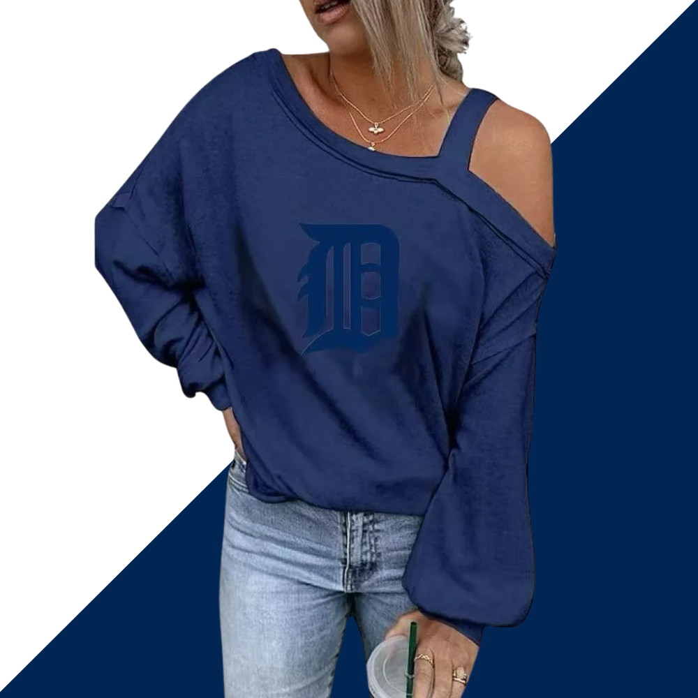 ASYMMETRICAL NECK SHIFT CASUAL LONG SLEEVE TOP - Baseswear