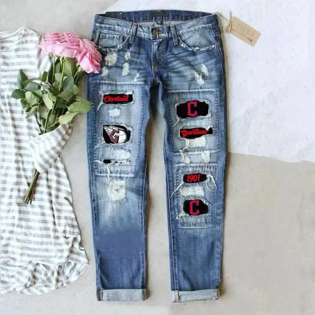 casual fashion perforated printed jeans - Baseswear