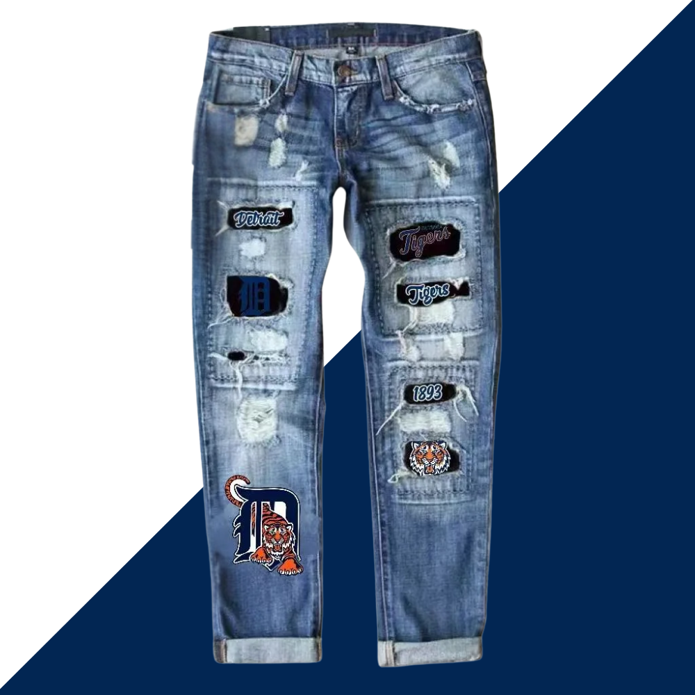 casual fashion perforated printed jeans - Baseswear
