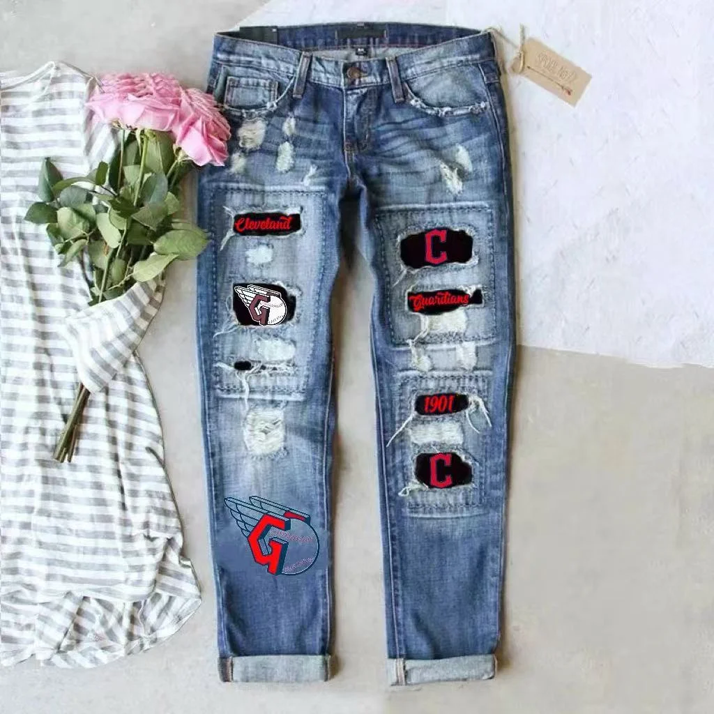 casual fashion perforated printed jeans - Baseswear