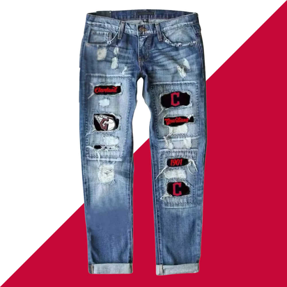 casual fashion perforated printed jeans - Baseswear